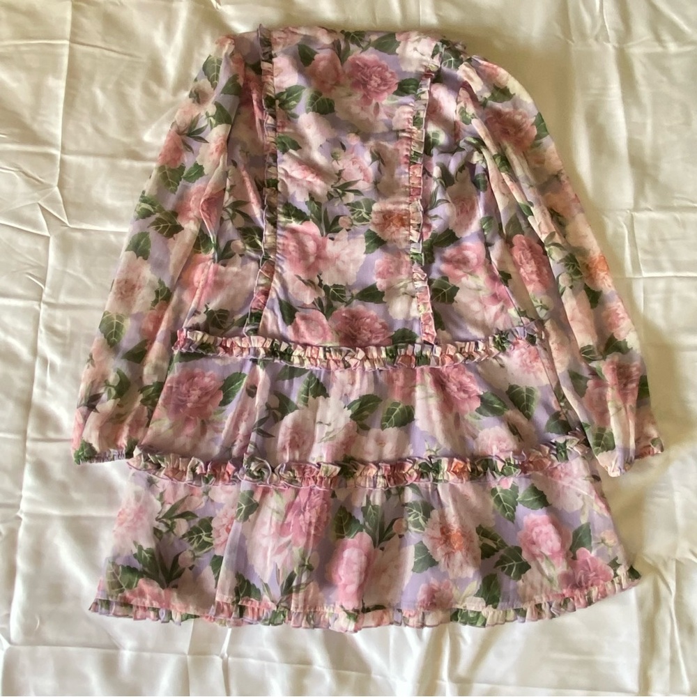 NWT Rachel Parcell Lilac Floral Lace Sleeve Ruffle Mini Dress - Picture 7 of 7
